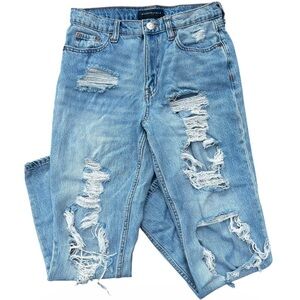 Aéropostale Blue Mom Jeans Distressed High Rise Light Wash 5-Pocket 90s Women 0